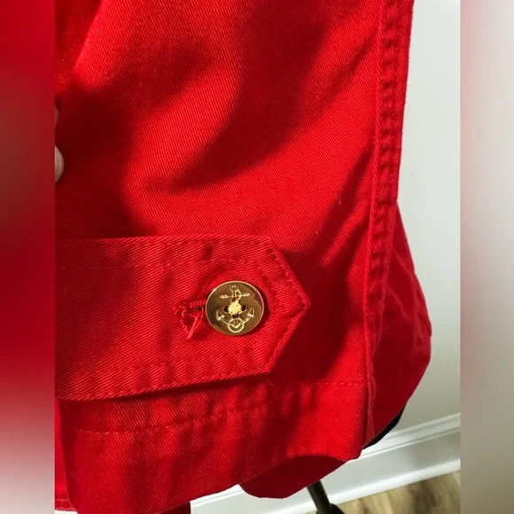Ralph Lauren Women’s red cotton nautical jacket coat gold buttons preppy petit L - Picture 5 of 7